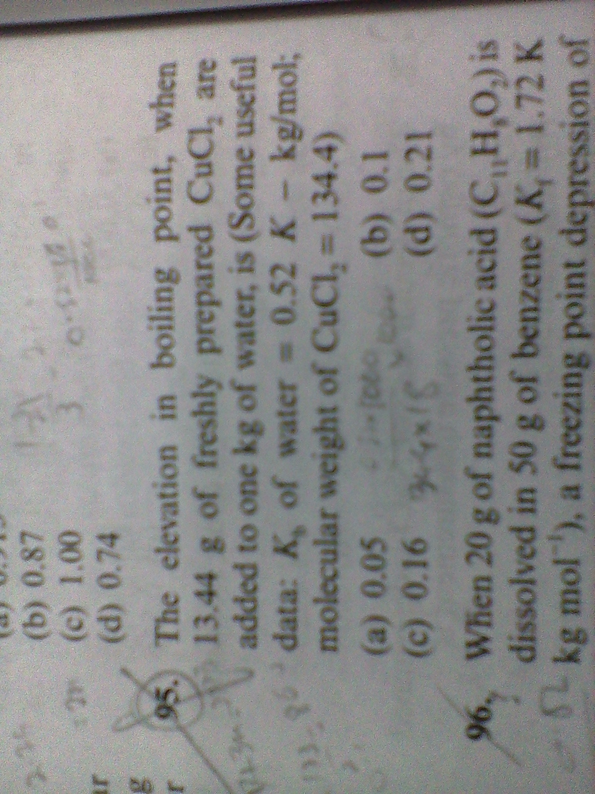 Question image for Q.95 liquid solution, I was not getting ans. Afte